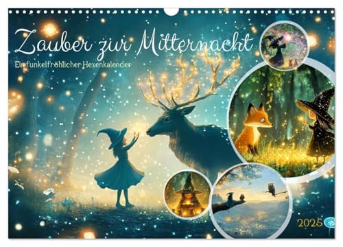 Zauber zur Mitternacht (Wandkalender 2025 DIN A3 quer), CALVENDO Monatskalender: Ein funkelfröhlicher Hexenkalender (CALVENDO Tiere) von Calvendo