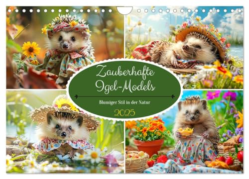 Zauberhafte Igel-Models. Blumiger Stil in der Natur (Wandkalender 2025 DIN A4 quer), CALVENDO Monatskalender von CALVENDO