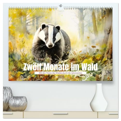 Zwölf Monate im Wald (hochwertiger Premium Wandkalender 2025 DIN A2 quer), Kunstdruck in Hochglanz: Mit den Waldtieren durch die Jahreszeiten (CALVENDO Tiere) von Calvendo