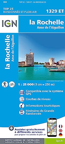 1329ET La Rochelle: Anse de l' Aiguillon. Courbes de niveau, informations touristiques detaillées. Compatible avec le système GPS