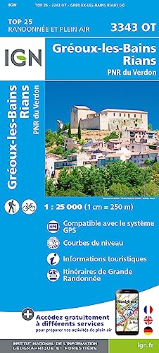 3343OT Greoux-les-Bains: 1:25000 (TOP 25) von IGN Frankreich