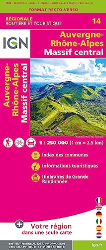 Auvergne Rhône-Alpes (Massif Central) Recto/verso 1:250 000