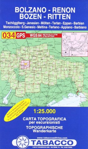 Bozen, Ritten, Tschögglberg: Wanderkarte Tabacco 034. 1:25000: GPS. UTM-Gitter (Carte topografiche per escursionisti, Band 34)