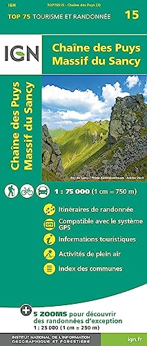 IGN 75 000 Touristische Wanderkarte 15 Chaîne des Puys - Massif du Sancy (TOP 75, Band 75015) von IGN Frankreich