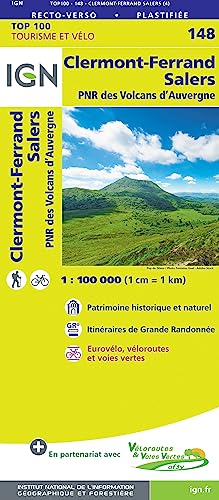 Clermont-Ferrand Salers 1:100 000: IGN Cartes Top 100 - Straßenkarte von IGN Frankreich