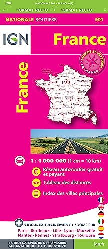 France Routiere Maxi Format 1:1 000 000: IGN Karte Straßen, Autobahnen mit Ortsnamenverzeichnis (Routier Nationale, Band 901) von IGN Frankreich