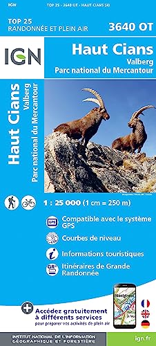 IGN Karte, Carte de randonnée (et plein air) HautCians Valberg Parc National du Mercantour (TOP 25)