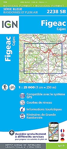 IGN Karte, Serie Bleue Top 25 Figeac.Cajarc (Série Bleue, Band 2238) von IGN Frankreich