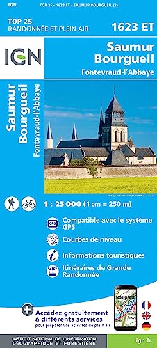 IGN Karte, Serie Bleue Top 25 Saumur.Bourgueil. Fontevraud-l'Abbaye