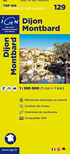 IGN Karte, Tourisme et découverte Dijon, Montbard: Patrimoine historique et naturel, Courbes de niveau, Itinéraires de randonée, Compatible GPS