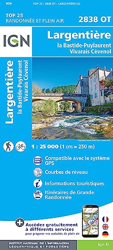 2838OT Largentière.la Bastide-Puylaurent Vivarais Cévenol (TOP 25) von IGN Frankreich