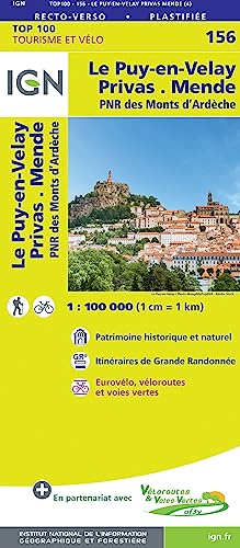 Le Puy-en-Velay.Privas.Mende 1:100 000: IGN Cartes Top 100 - Straßenkarte von IGN Frankreich