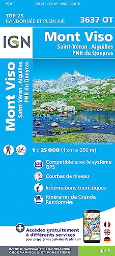 Mont Viso. Saint -Véran. Aiguilles. Parc National du Queryras 1:25000 (TOP 25) von IGN Frankreich