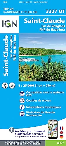 IGN Karte, Serie Bleue Top 25 St-Claude.Lac de Vouglans.PNR du Haut Jura