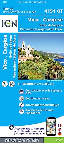 Vico Cargèse Golfe de sagone. Parc naturel régional de Corse 1 : 25 000 (TOP 25) von IGN Frankreich
