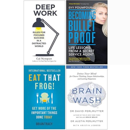 Deep Work, Becoming Bulletproof, Eat That Frog, Brain Wash 4-Bücher-Sammlungsset