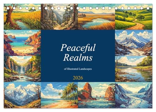 Peaceful Realms of Illustrated Landscapes (Desk Calendar 2026 DIN A5 landscape), CALVENDO 12 Month DeskCalendar: Moments of Peace depicted in Bookish Scenes von Calvendo