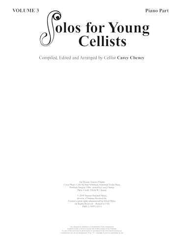 Solos for Young Cellists - Cello Part and Piano Accompaniment, Volume 3: Selections from the Cello Repertoire