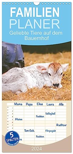 Familienplaner 2024 - Geliebte Tiere auf dem Bauernhof mit 5 Spalten (Wandkalender, 21 cm x 45 cm) CALVENDO