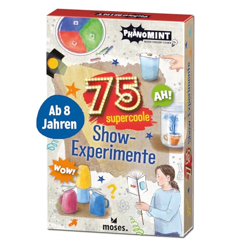 moses. PhänoMINT 75 supercoole Show-Experimente, Wissenschaft als Zaubershow, naturwissenschaftliche Themen leicht erklärt, Kartenset für kleine Forscher ab 8 Jahren von moses. Verlag