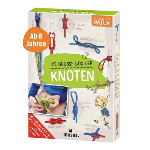 moses. Expedition Natur: Die Große Box der Knoten, Knoten lernen für Kinder, 30 Knotenübungen für kleine Pfadfinder ab 6 Jahren, 2 x 1 Meter Kordeln inklusive von moses