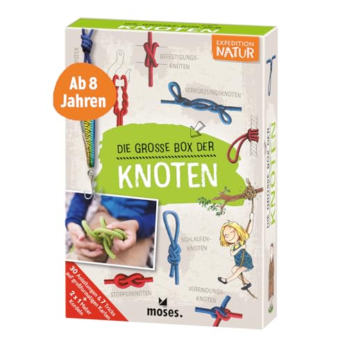 moses. Expedition Natur: Die Große Box der Knoten, Knoten lernen für Kinder, 30 Knotenübungen für kleine Pfadfinder ab 6 Jahren, 2 x 1 Meter Kordeln inklusive von moses. Verlag