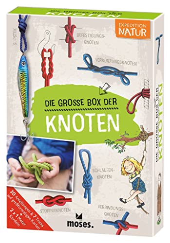 moses. Expedition Natur: Die Große Box der Knoten, Knoten lernen für Kinder, 30 Knotenübungen für kleine Pfadfinder ab 6 Jahren, 2 x 1 Meter Kordeln inklusive