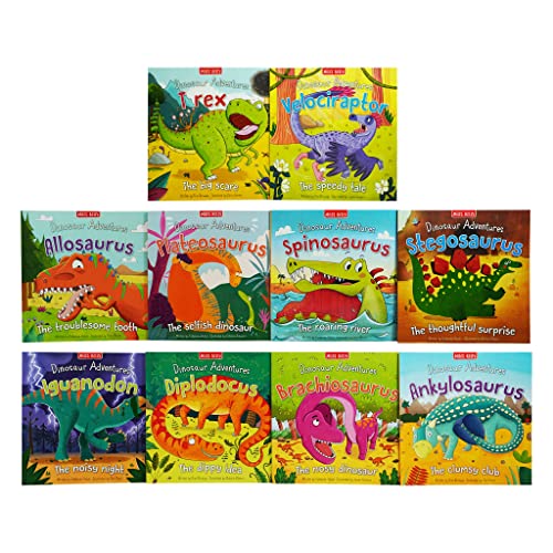 Miles Kelly Dinosaur Adventures 10 Books Collection Set (Allosaurus, Ankylosaurus, Brachiosaurus, Diplodocus, Iguanodon, Plateosaurus, Spinosaurus, Stegosaurus, T rex & Velociraptor)