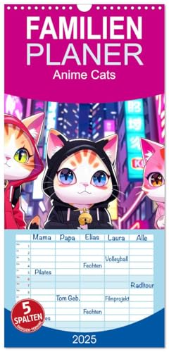 Familienplaner 2025 - Anime Cats mit 5 Spalten (Wandkalender, 21 cm x 45 cm), CALVENDO von CALVENDO