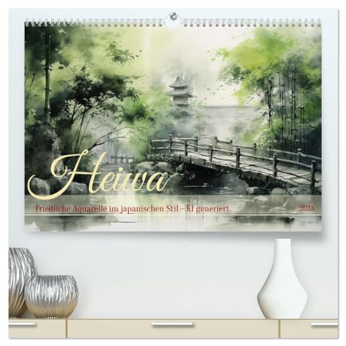 Heiwa - Friedliche Aquarelle im japanischen Stil (hochwertiger Premium Wandkalender 2025 DIN A2 quer), Kunstdruck in Hochglanz von CALVENDO