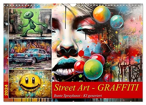Street Art Graffiti (Wandkalender 2024 DIN A3 quer), CALVENDO Monatskalender: Coole bunte Sprayart-Bilder - KI generiert (CALVENDO Kunst)