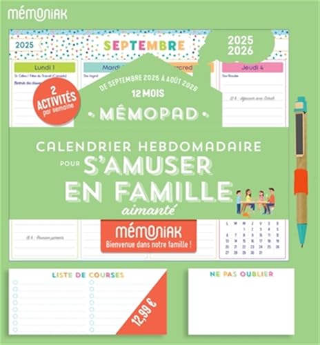 Mémopad calendrier hebdomadaire bloc aimanté 2026 pour s'amuser en famille, sept. 2025-août 2026 von 365 PARIS