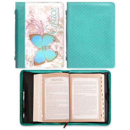 Blue Botanic Butterfly Blessings "Grace" Bible/Book Cover - Ephesians 2:8 (Medium)