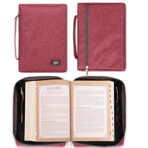 Canvas Bible Cover With Fish Symbol Appliqué, Red, Small