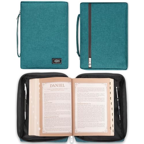 Canvas Bible Cover With Fish Symbol Appliqué, Teal, Small Canvas Bible Cover With Fish Symbol Appliqué, Teal, Small
