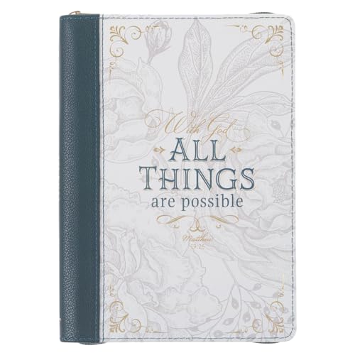 Christian Art Gifts Classic Journal With God All Things Possible Mathew 19:26 Bible Verse Inspirational Scripture Notebook for Women, Ribbon Marker, ... Flexcover, 336 Ruled Pages, Zipper Closure