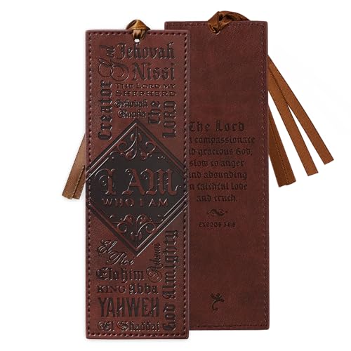 Christian Art Gifts Lesezeichen aus Kunstleder, Namen of God Exodus 34:5, Bibelvers mit Satinband, Quaste, Braun Christian Art Gifts Lesezeichen aus Kunstleder, Namen of God Exodus 34:5, Bibelvers mit Satinband, Quaste, Braun