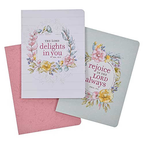 Christian Art Gifts Slim Scripture Notebooks for Women, The Lord Delights in You/Rejoice in the Lord - Isaiah/Philippians Inspirational Bible Verse Variety, Multicolor Floral Set/3 Large Christian Art Gifts Slim Scripture Notebooks for Women, The Lord Delights in You/Rejoice in the Lord - Isaiah/Philippians Inspirational Bible Verse Variety, Multicolor Floral Set/3 Large