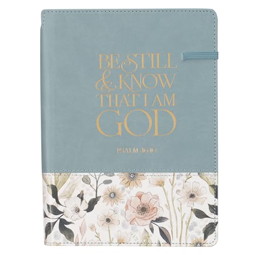 Christian Art Gifts Teal Vegan Leather Journal, Inspirational Notebook Scripture, Flexible Cover, 336 Ruled Pages, Ribbon Bookmark, Psalm 46:10 Bible Verse Christian Art Gifts Teal Vegan Leather Journal, Inspirational Notebook Scripture, Flexible Cover, 336 Ruled Pages, Ribbon Bookmark, Psalm 46:10 Bible Verse