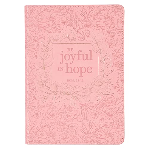 Classic Faux Leather Journal Joyful in Hope Romans 12:2 Pink Gold Floral Flexcover Inspirational Notebook w/Ribbon Marker, 336 Lined Pages Classic Faux Leather Journal Joyful in Hope Romans 12:2 Pink Gold Floral Flexcover Inspirational Notebook w/Ribbon Marker, 336 Lined Pages