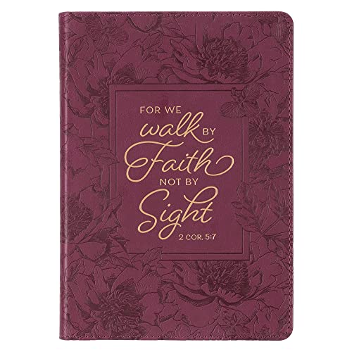 Classic Faux Leather Journal Walk by Faith 2 Cor. 5:7 Raspberry Floral Flexcover Inspirational Notebook w/Ribbon Marker, 336 Lined Pages