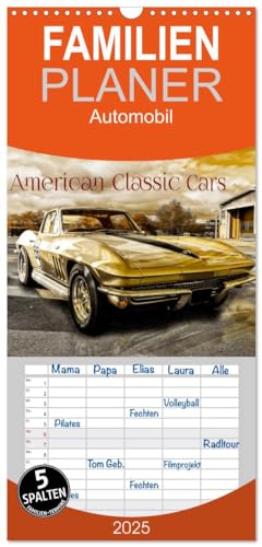 Familienplaner 2025 - American Classic Cars mit 5 Spalten (Wandkalender, 21 cm x 45 cm), CALVENDO