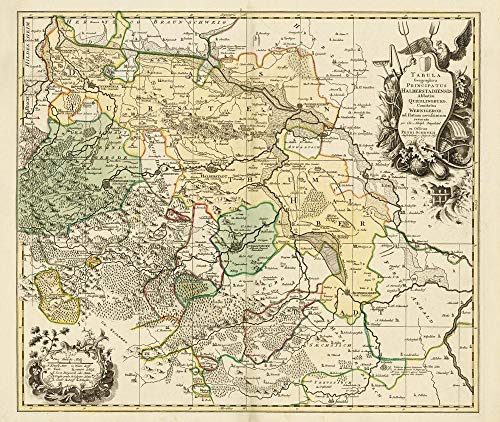 Historische Landkarte: FÜRSTENTUM HALBERSTADT Mit der Abtei Quedlinburg und der Grafschaft Werningerode und der Harz 1760 (Plano): ... revocata. per ... revocata. per Chr. Adolph Dingested ex.