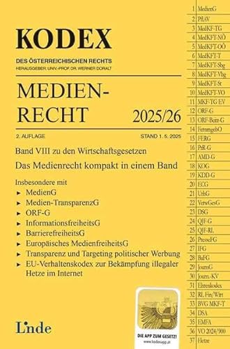 KODEX Medienrecht 2025/26: Wirtschaftsgesetze Band VIII (Kodex Wirtschaftsgesetze) von Linde Verlag Ges.m.b.H.