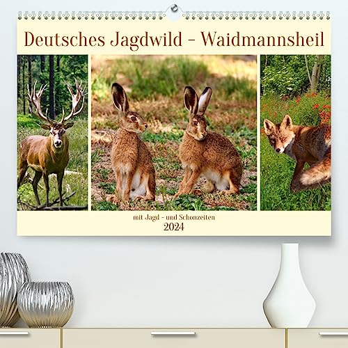 Deutsches Jagdwild - Waidmannsheil (hochwertiger Premium Wandkalender 2024 DIN A2 quer), Kunstdruck in Hochglanz