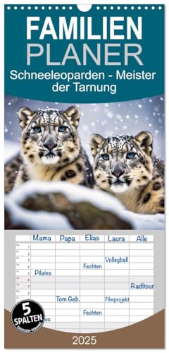 Familienplaner 2025 - Schneeleoparden - Meister der Tarnung mit 5 Spalten (Wandkalender, 21 cm x 45 cm), CALVENDO