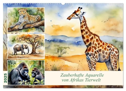 Zauberhafte Aquarelle von Afrikas Tierwelt (Wandkalender 2025 DIN A2 quer), CALVENDO Monatskalender von CALVENDO