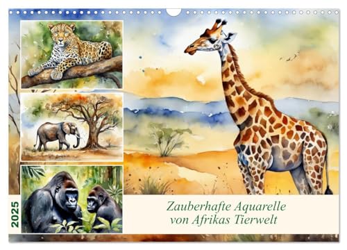 Zauberhafte Aquarelle von Afrikas Tierwelt (Wandkalender 2025 DIN A3 quer), CALVENDO Monatskalender