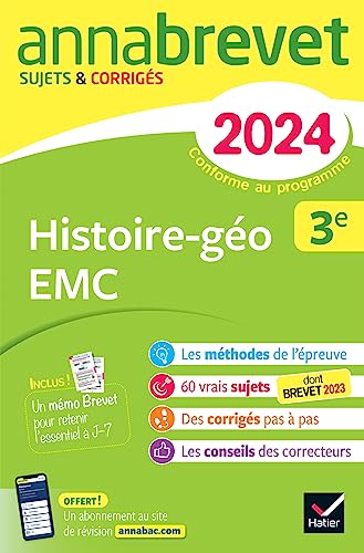 Annales du brevet Annabrevet 2024 Histoire-géographie EMC 3e: sujets corrigés & méthodes du brevet von HATIER
