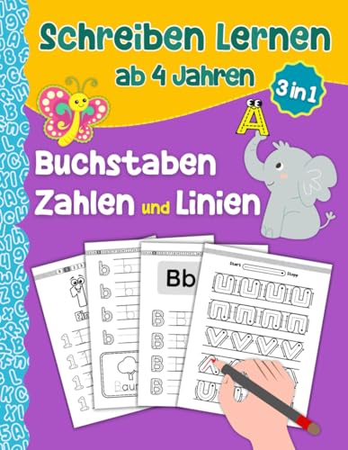 Schreiben Lernen ab 4: Buchstaben und Zahlen Schreiben lernen, Perfektes Übungsheft mit Schwungübungen für den Kindergarten, Vorschule und Schulanfänger Schreiben Lernen ab 4: Buchstaben und Zahlen Schreiben lernen, Perfektes Übungsheft mit Schwungübungen für den Kindergarten, Vorschule und Schulanfänger